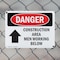 Signmission Construction Area Men Working Above Danger Sign, Plastic, 10in W x 7in L, 2PK OS-2PACK-DS-P-710-L-1931 - alternate 3